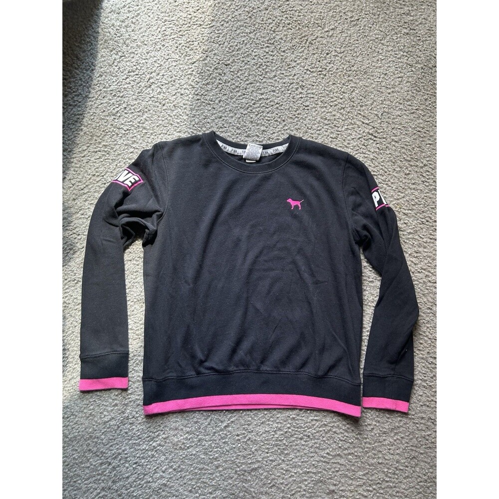 Victoria's Secret PINK Gym Crew Sweatshirt - Hot Pink, Black & White SMALL